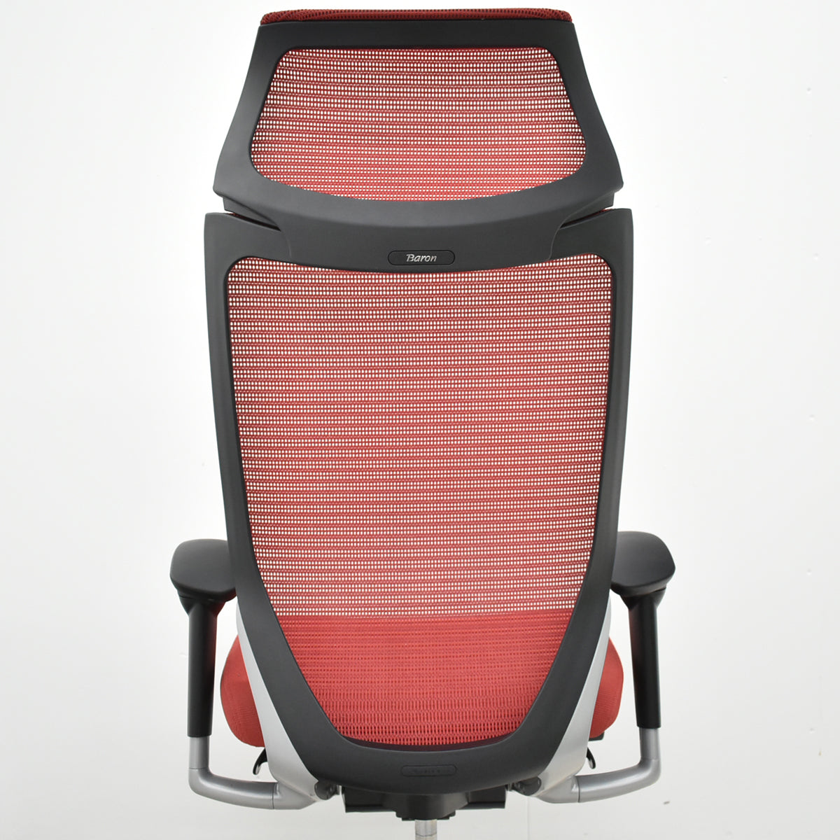 【中古】オカムラ　バロン　エクストラハイバック　可動肘　固定ヘッドレスト　シルバー脚　レッド　2026051402【中古オフィス家具】