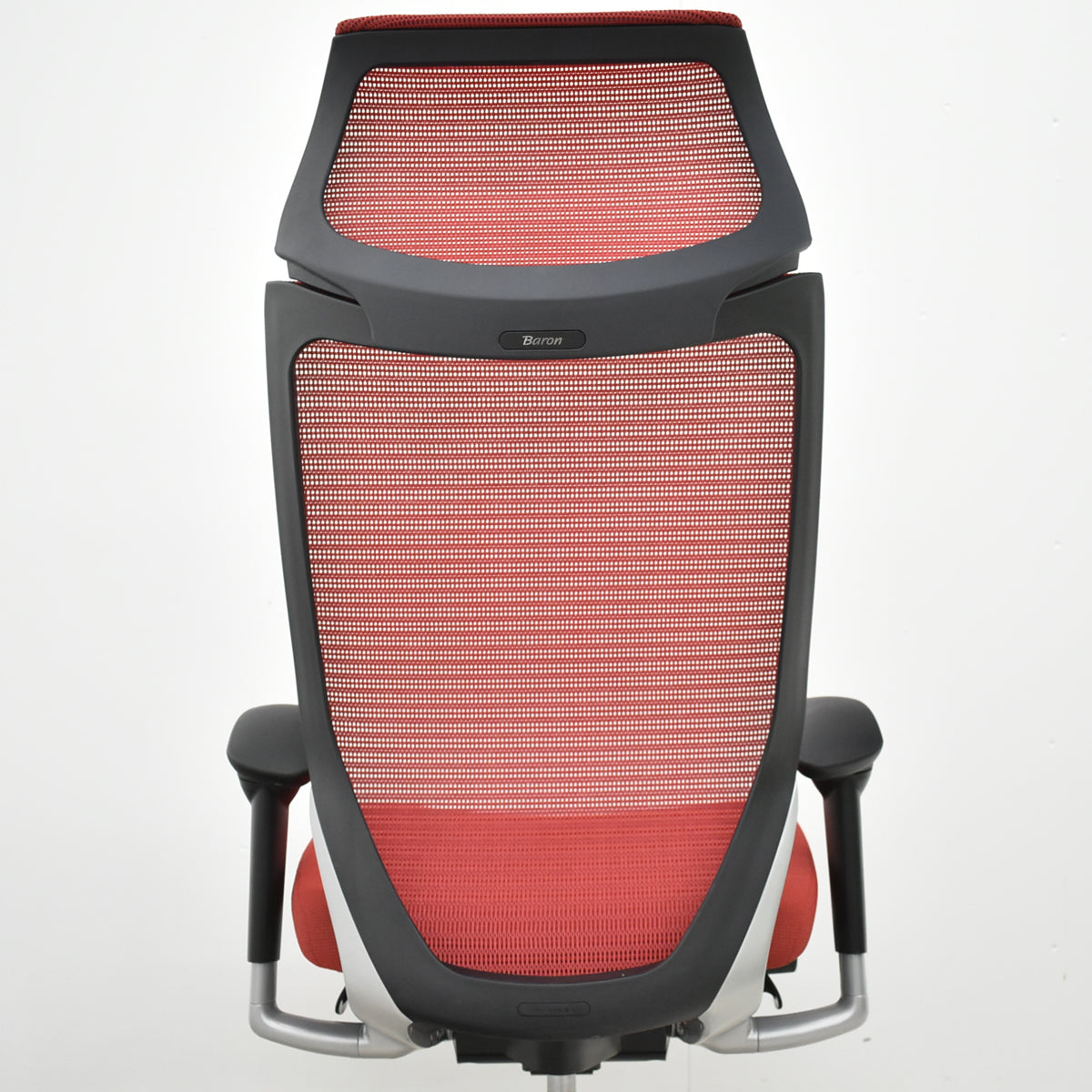 【中古】オカムラ　バロン　エクストラハイバック　可動肘　固定ヘッドレスト　シルバー脚　レッド　2026051403【中古オフィス家具】