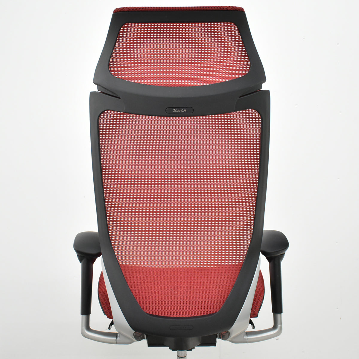 【中古】オカムラ　バロン　エクストラハイバック　可動肘　固定ヘッドレスト　シルバー脚　レッド　2026051404【中古オフィス家具】
