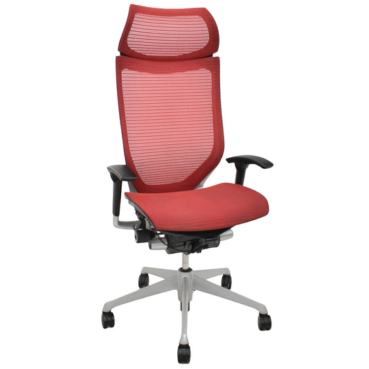 【中古】オカムラ　バロン　エクストラハイバック　可動肘　固定ヘッドレスト　シルバー脚　レッド　2026051404【中古オフィス家具】
