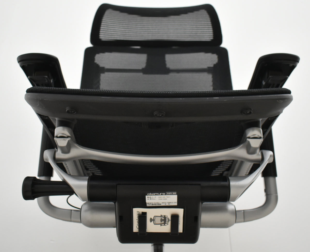 【中古】オカムラ　コンテッサ　エクストラハイバック　大型ヘッドレスト　可動肘　ランバーサポート　肘パッド新品　ブラック　2026052201【中古オフィス家具】