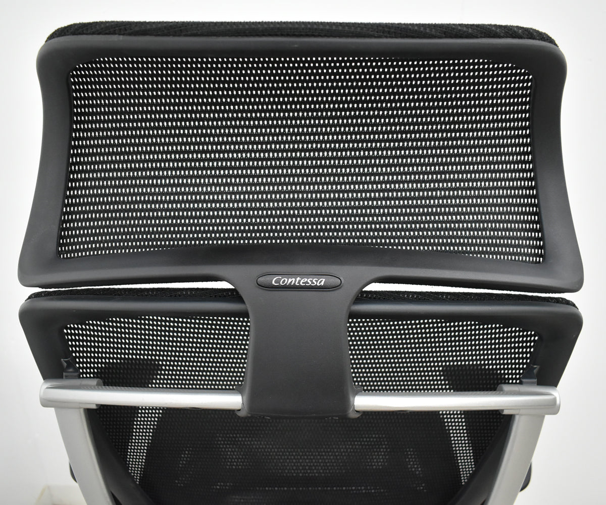 【中古】オカムラ　コンテッサ　エクストラハイバック　大型ヘッドレスト　可動肘　ランバーサポート　肘パッド新品　ブラック　2026052201【中古オフィス家具】
