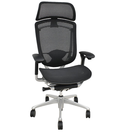 【中古】オカムラ　コンテッサ　エクストラハイバック　大型ヘッドレスト　可動肘　ランバーサポート　肘パッド新品　ブラック　2026052201【中古オフィス家具】