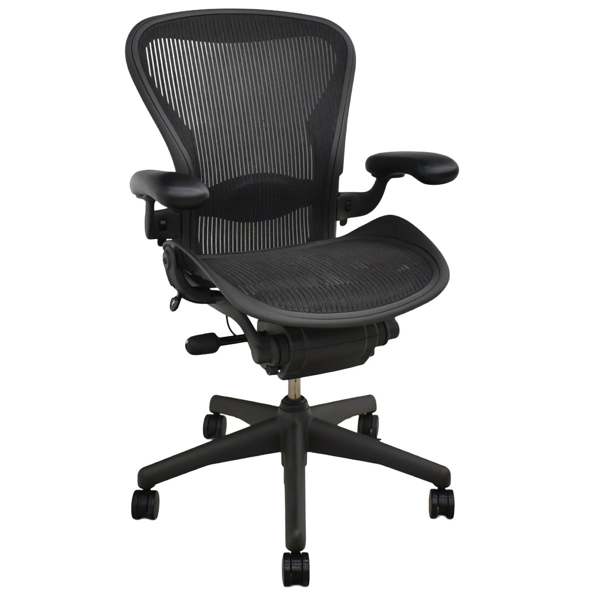 【中古】ハーマンミラー　アーロンチェア　Bサイズ　可動肘付　ランバーサポート　肘レバータイプ　ブラック　2026052303【中古オフィス家具】