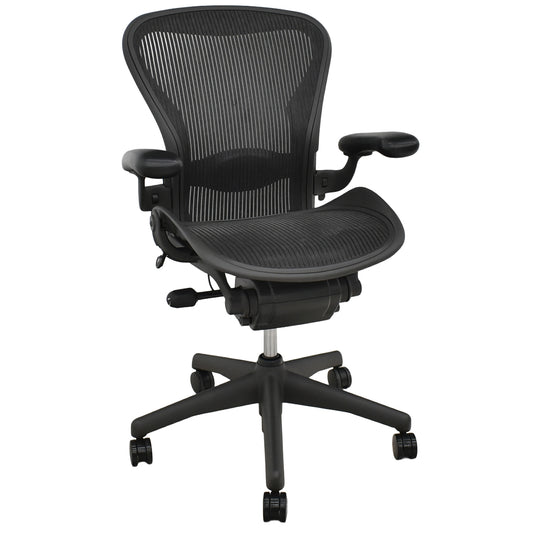 【中古】ハーマンミラー　アーロンチェア　Bサイズ　可動肘付　ランバーサポート　肘レバータイプ　ガスシリンダー新品　ブラック　2026052304【中古オフィス家具】
