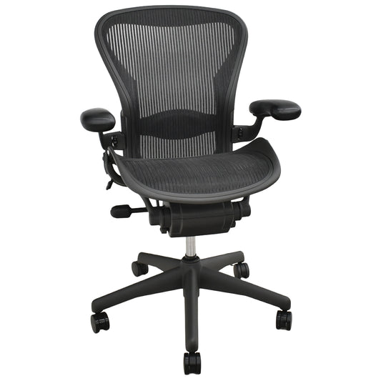 【中古】ハーマンミラー　アーロンチェア　Bサイズ　フル装備　ランバーサポート　ガスシリンダー新品　ブラック　2026052502【中古オフィス家具】