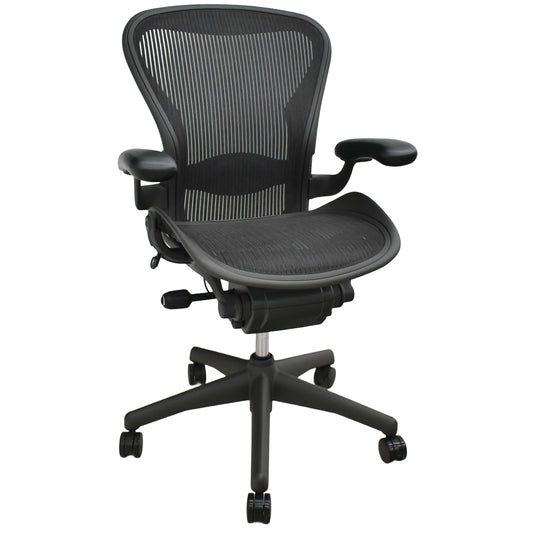 【中古】ハーマンミラー　アーロンチェア　スタンダード　Ｂサイズ　ランバーサポート　ガスシリンダー新品　ブラック　2026052504【中古オフィス家具】