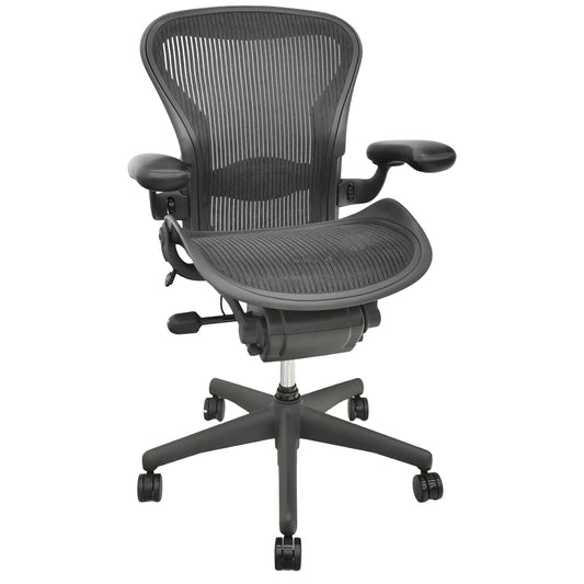 【中古】ハーマンミラー　アーロンチェア　Aサイズ　フル装備　ランバーサポート　ガスシリンダー新品　ブラック　2026052701【中古オフィス家具】