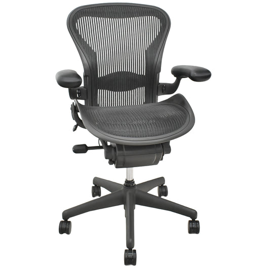 【中古】ハーマンミラー　アーロンチェア　Aサイズ　フル装備　ランバーサポート　ガスシリンダー新品　ブラック　2026052702【中古オフィス家具】