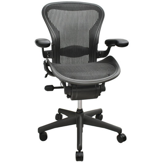 【中古】ハーマンミラー　アーロンチェア　Aサイズ　フル装備　ランバーサポート　ガスシリンダー新品　ブラック　2026052705【中古オフィス家具】