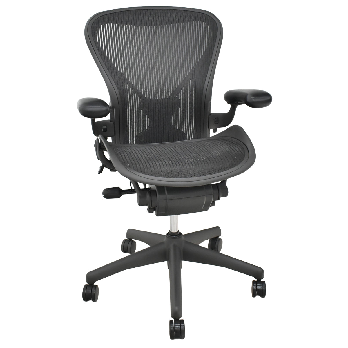 【中古】ハーマンミラー　アーロンチェア　Bサイズ　フル装備　ポスチャーフィット　肘レバータイプ　ガスシリンダー新品　ブラック　2026061703【中古オフィス家具】