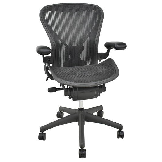 【中古】ハーマンミラー　アーロンチェア　Bサイズ　フル装備　ポスチャーフィット　肘レバータイプ　ガスシリンダー新品　ブラック　2026061703【中古オフィス家具】