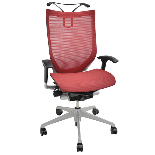【中古】オカムラ　バロン　ハイバック　可動肘　ハンガー　シルバー脚　レッド 　2026061802【中古オフィス家具】