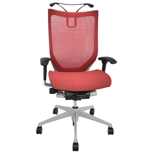 【中古】オカムラ　バロン　ハイバック　可動肘　ハンガー　シルバー脚　レッド 　2026062204【中古オフィス家具】