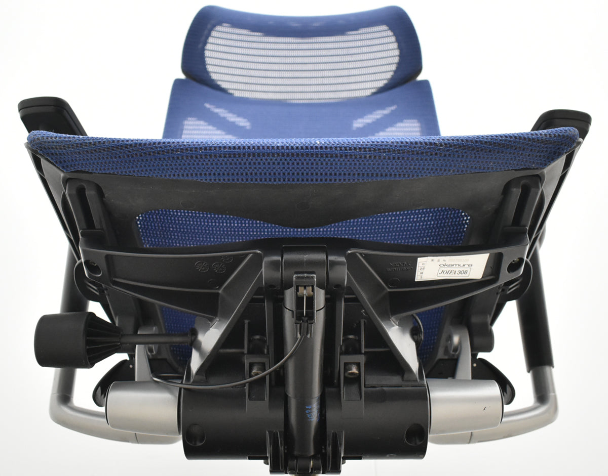 【中古】オカムラ　バロン　エクストラハイバック　可動肘　可動ヘッドレスト　ミディアムブルー　2026062305【中古オフィス家具】