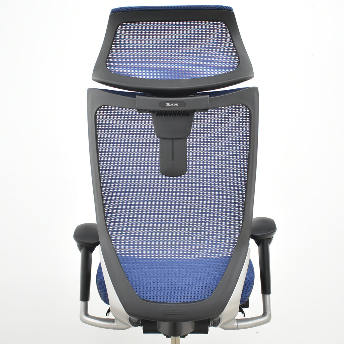 【中古】オカムラ　バロン　エクストラハイバック　可動肘　可動ヘッドレスト　ミディアムブルー　2026062305【中古オフィス家具】