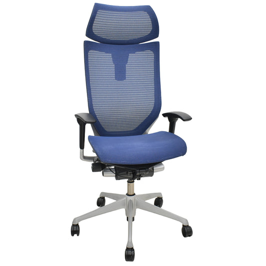 【中古】オカムラ　バロン　エクストラハイバック　可動肘　可動ヘッドレスト　ミディアムブルー　2026062305【中古オフィス家具】