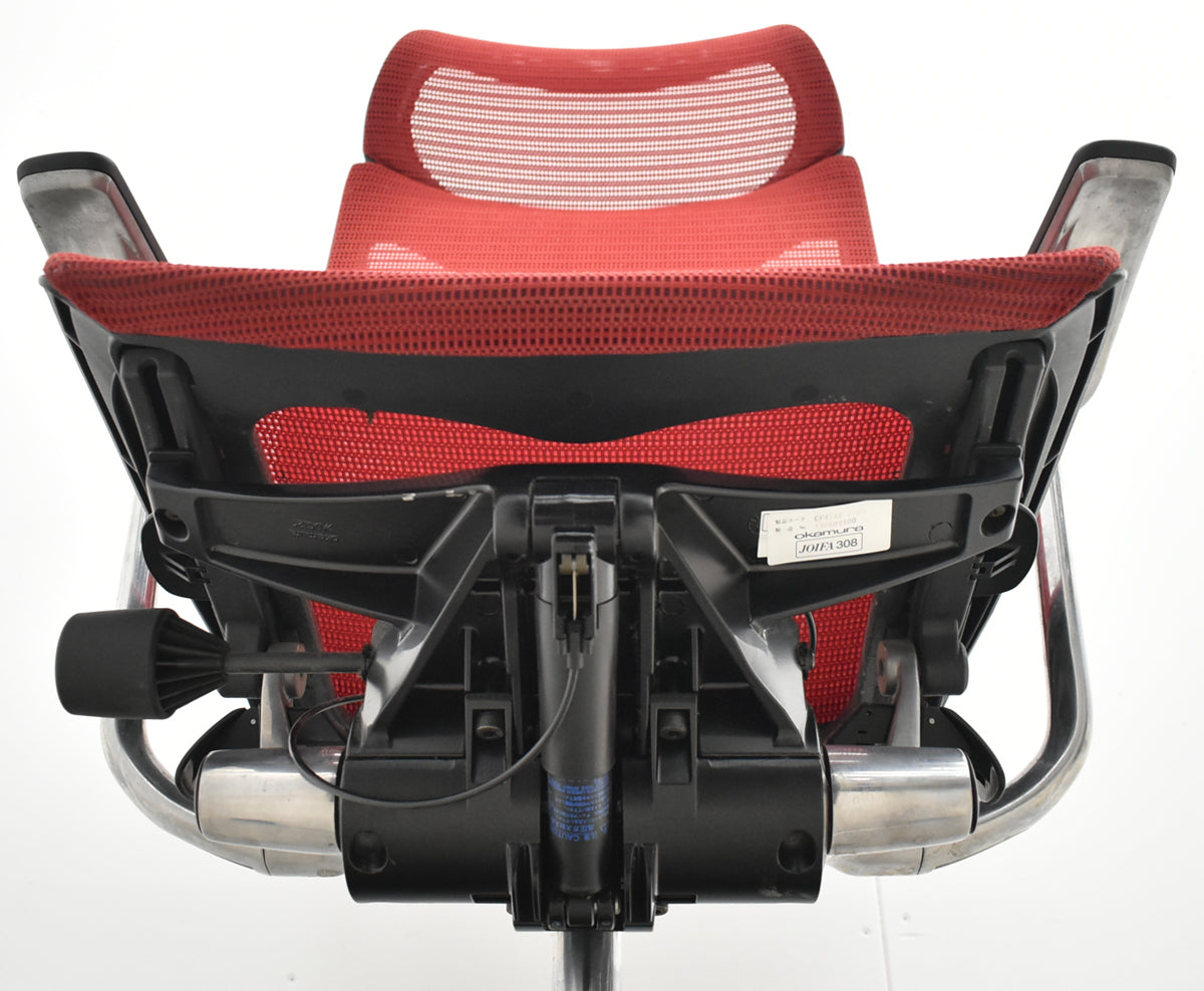【中古】オカムラ　バロン　エクストラハイバック　可動肘　可動ヘッドレスト　肘パッド新品　昇降ガス新品交換済　レッド　2026062306【中古オフィス家具】