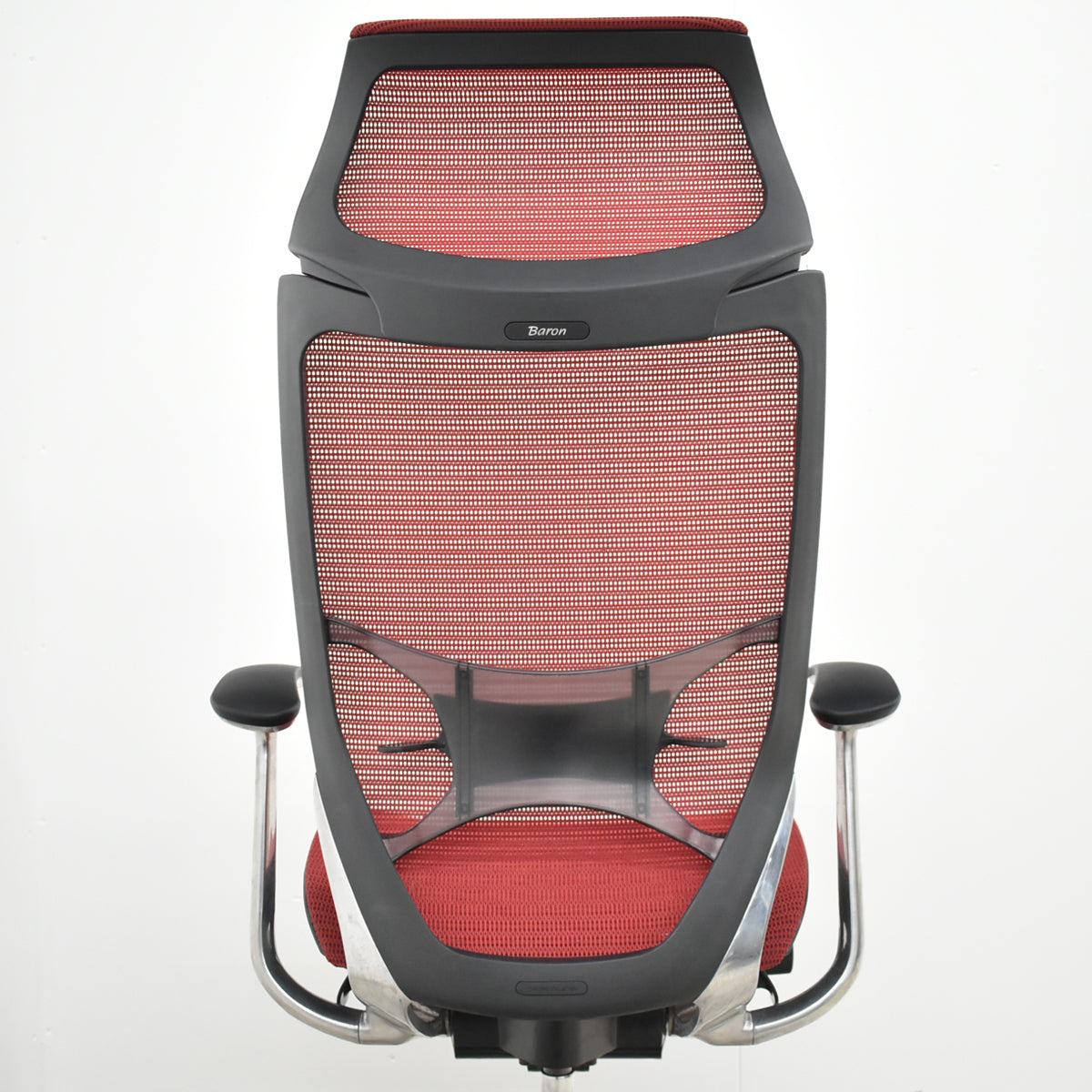 【中古】オカムラ　バロン　エクストラハイバック　可動肘　可動ヘッドレスト　肘パッド新品　昇降ガス新品交換済　レッド　2026062306【中古オフィス家具】