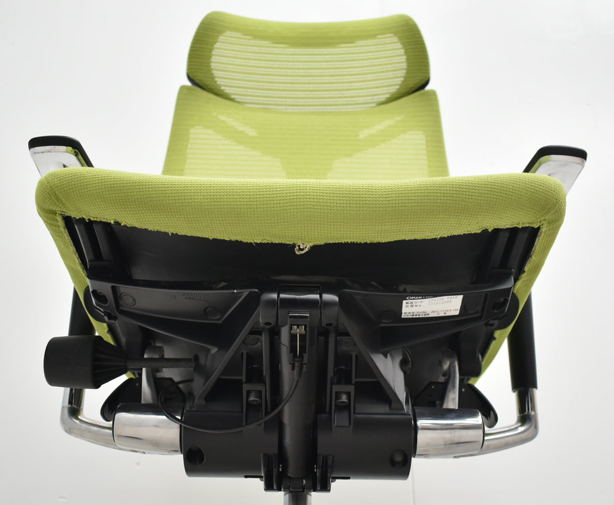 【中古】オカムラ　バロン　エクストラハイバック　可動肘　可動ヘッドレスト　ポリッシュ　肘パッド新品　ライムグリーン　2026062402【中古オフィス家具】