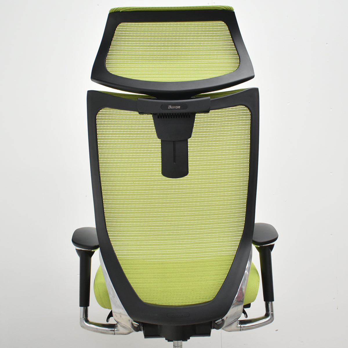 【中古】オカムラ　バロン　エクストラハイバック　可動肘　可動ヘッドレスト　ポリッシュ　肘パッド新品　ライムグリーン　2026062402【中古オフィス家具】