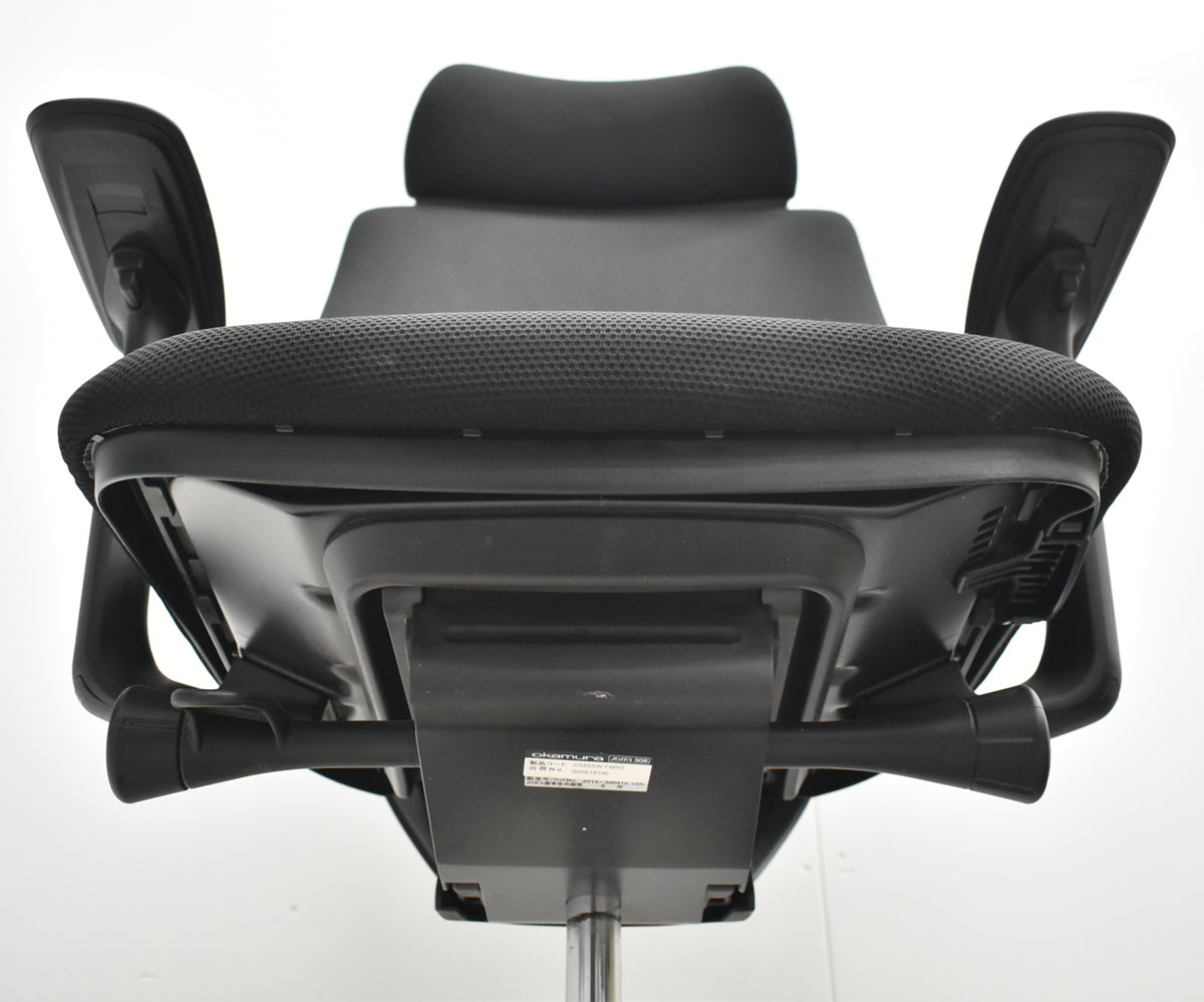 【中古】オカムラ　シルフィ　エクストラハイバック　ヘッドレスト　可動肘　前傾機能　バックカーブアジャスト　ハンガー　ブラック　2026062404【中古オフィス家具】