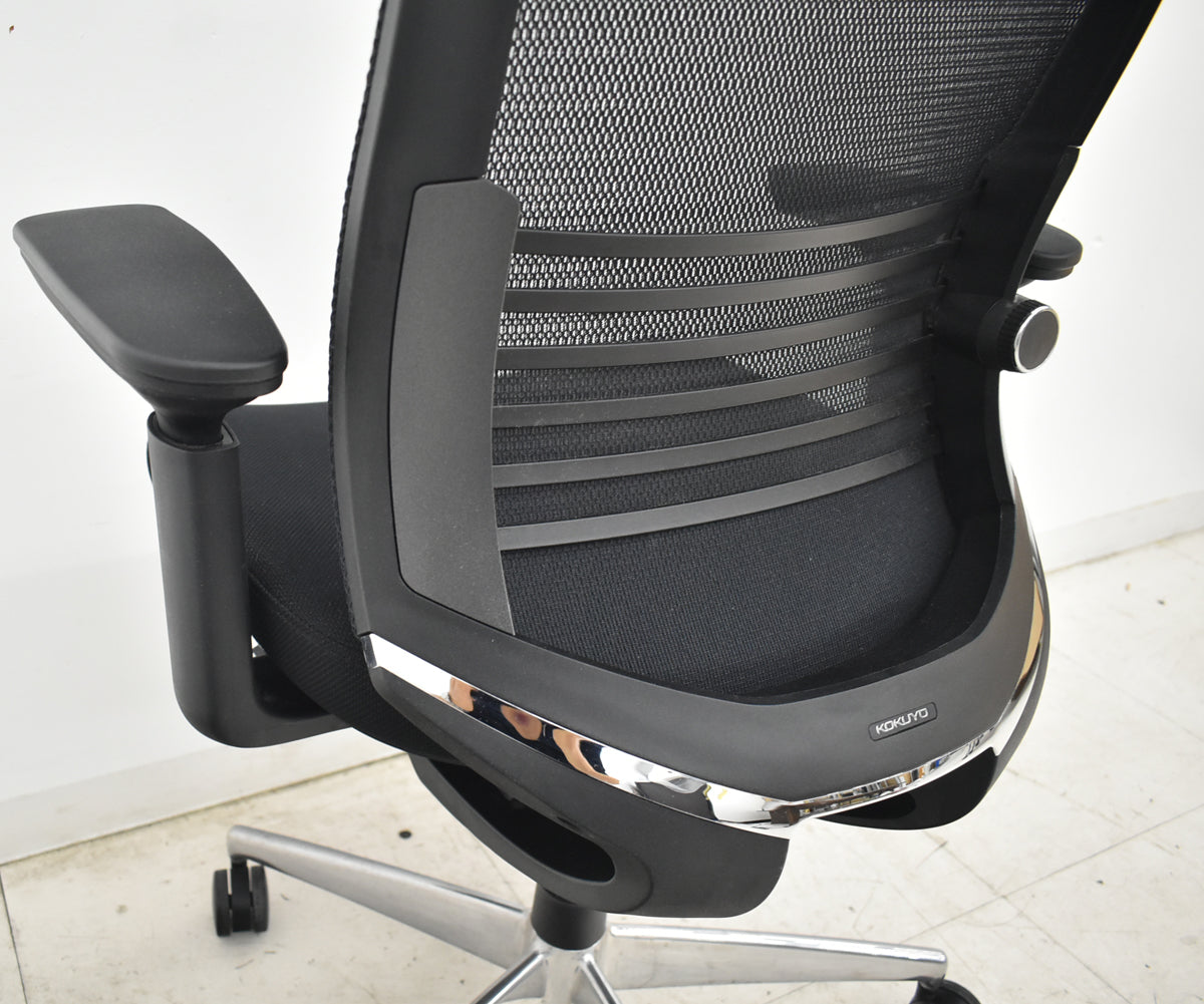【中古】コクヨ　ベゼル　エクストラハイバック　可動ヘッドレスト　可動肘（クランクスライドアーム）ウェブモーションサポート　ポリッシュ　2020年製　ブラック　2026062503【中古オフィス家具】