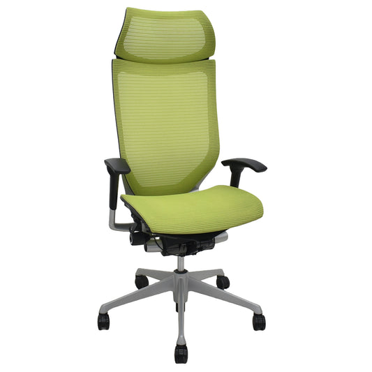 【中古】オカムラ　バロン　エクストラハイバック　可動肘　固定ヘッドレスト　ライムグリーン　2026070602【中古オフィス家具】