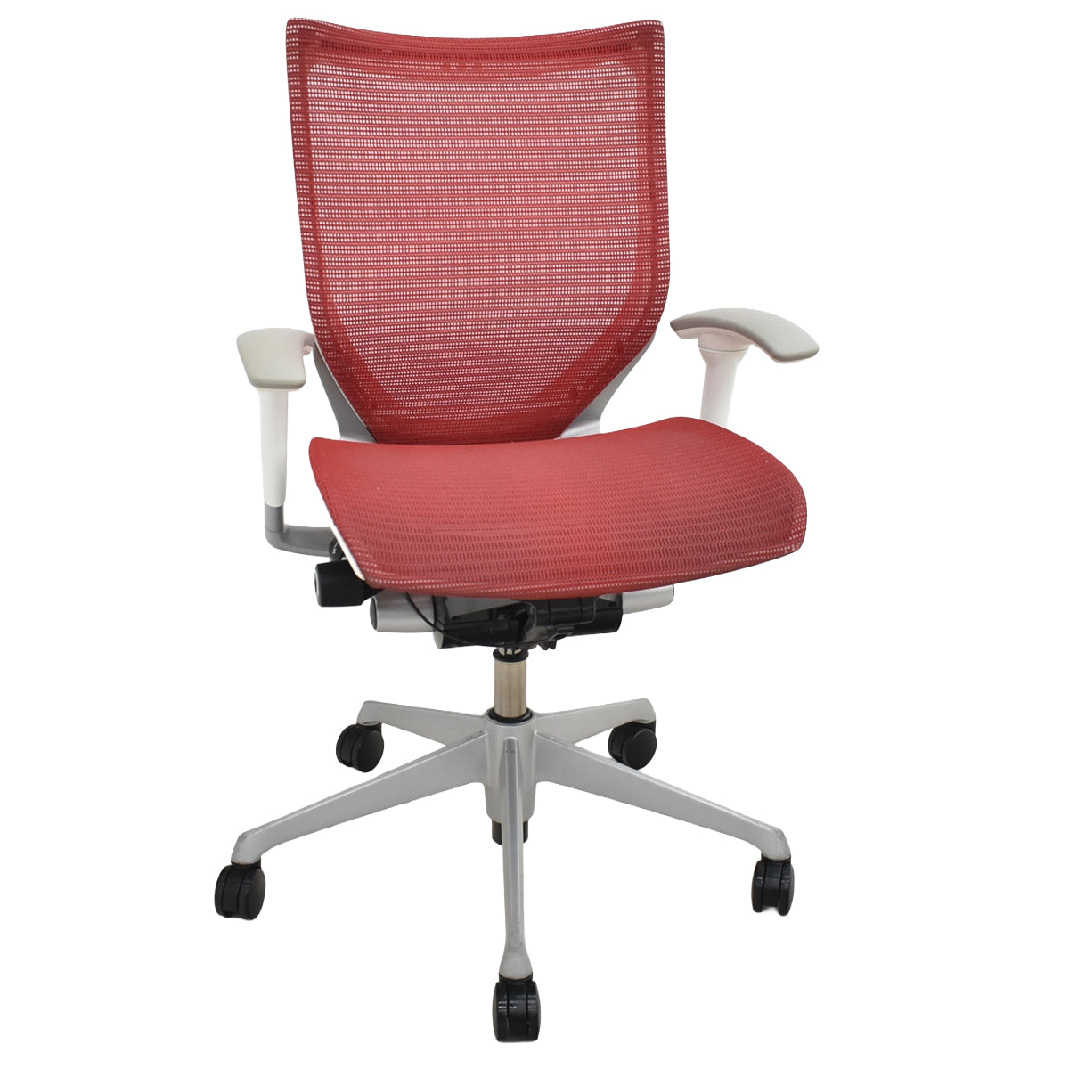 【中古】[難有]オカムラ　バロン　ローバック　可動肘　レッド　2026070804【中古オフィス家具】
