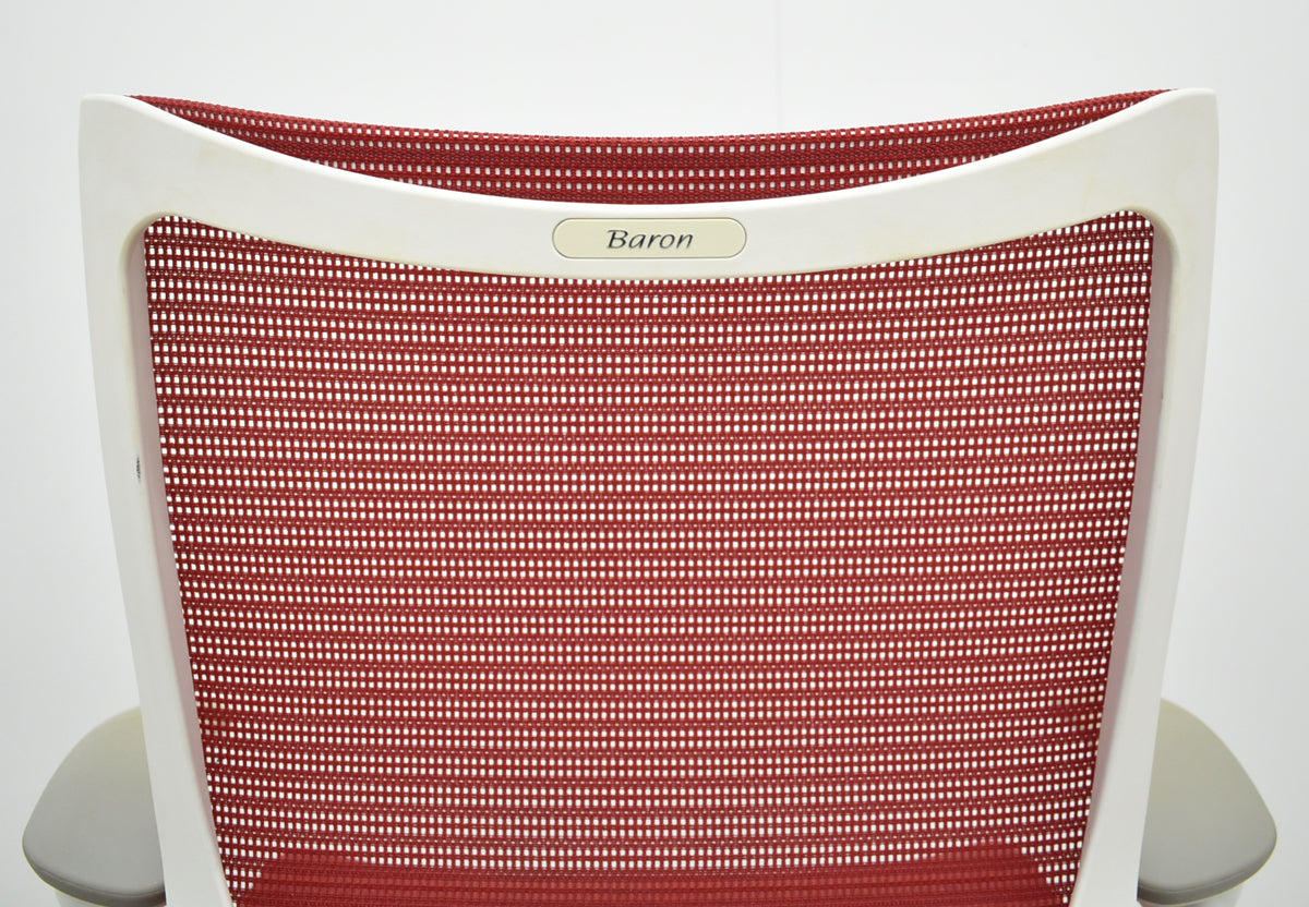 【中古】[難有]オカムラ　バロン　ローバック　可動肘　レッド　2026070806【中古オフィス家具】