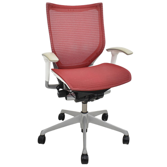 【中古】[難有]オカムラ　バロン　ローバック　可動肘　レッド　2026070806【中古オフィス家具】