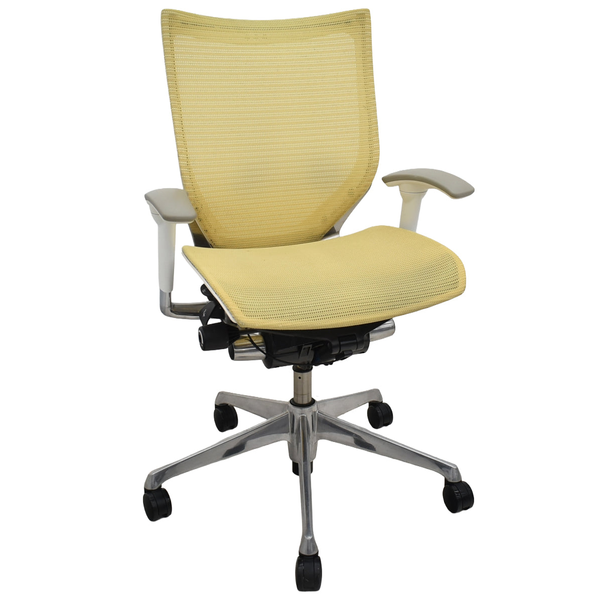 【中古】[難有]オカムラ　バロン　ローバック　可動肘　イエロー　2026070902【中古オフィス家具】