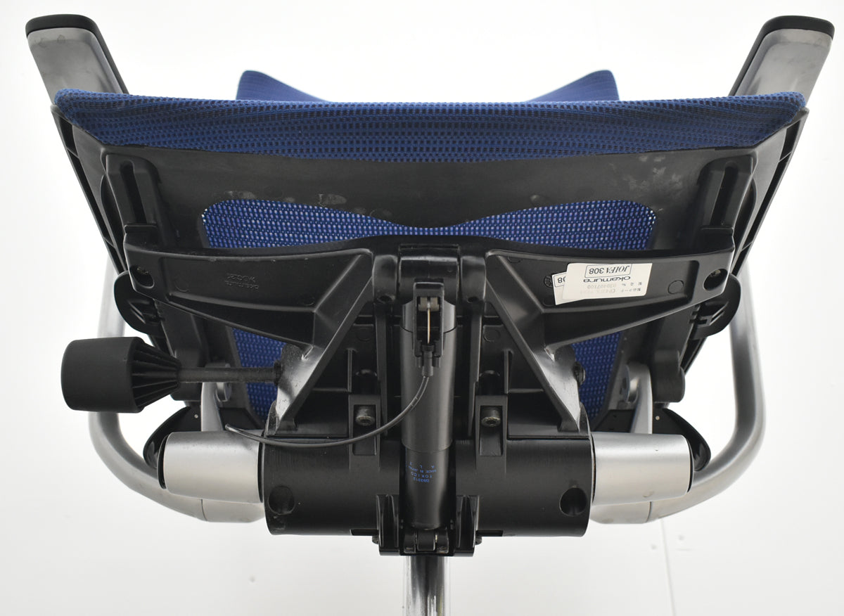 【中古】オカムラ　バロン　固定肘　ローバック　新品昇降ガス交換済　ミディアムブルー　2026071602【中古オフィス家具】