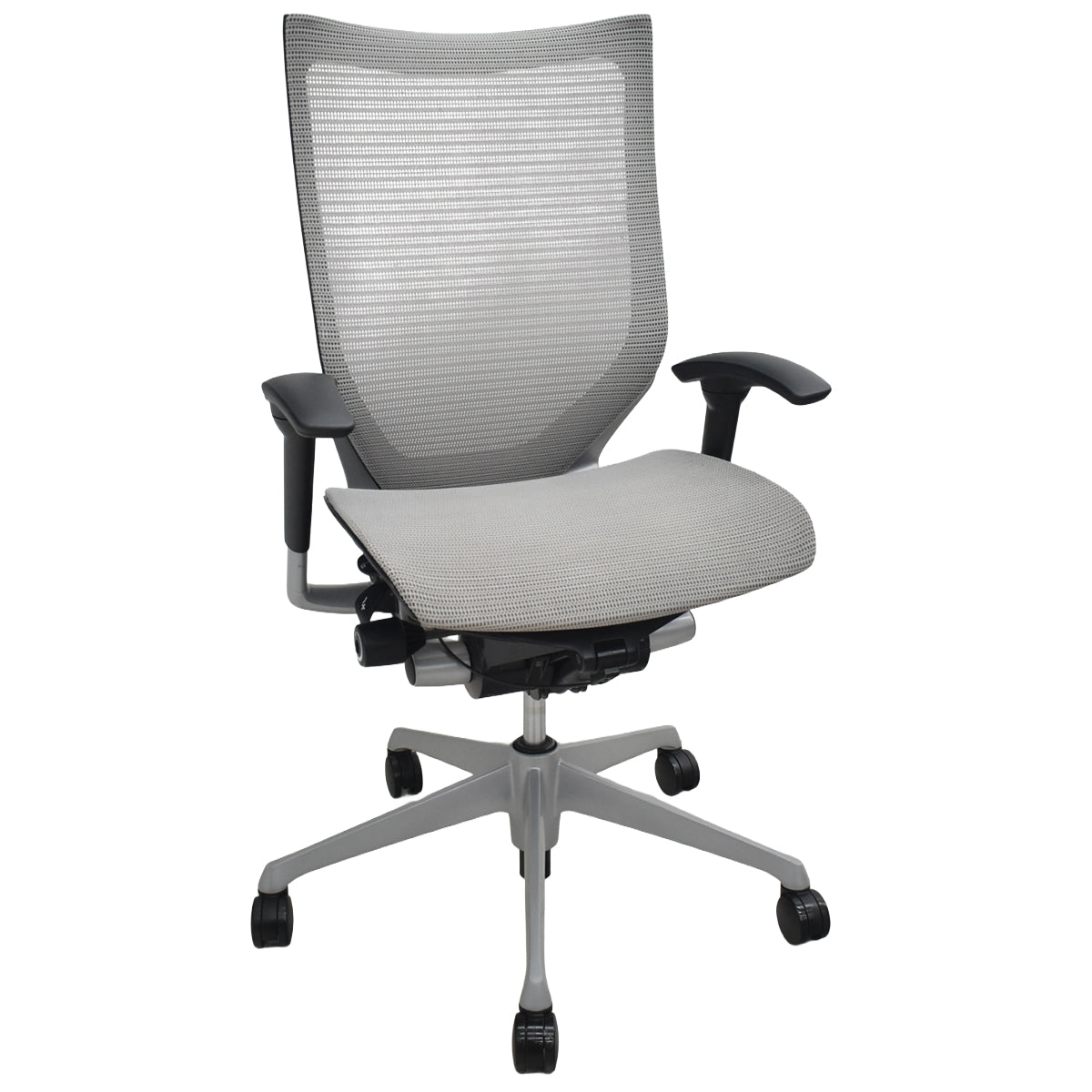 【中古】オカムラ　バロン　ハイバック　可動肘　シルバー脚　グレー　2026071809【中古オフィス家具】