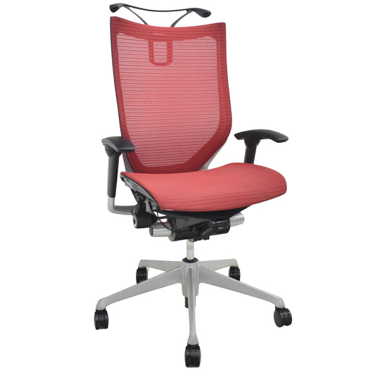 【中古】オカムラ　バロン　ハイバック　可動肘　ハンガー　シルバー脚　レッド 　2026071812【中古オフィス家具】