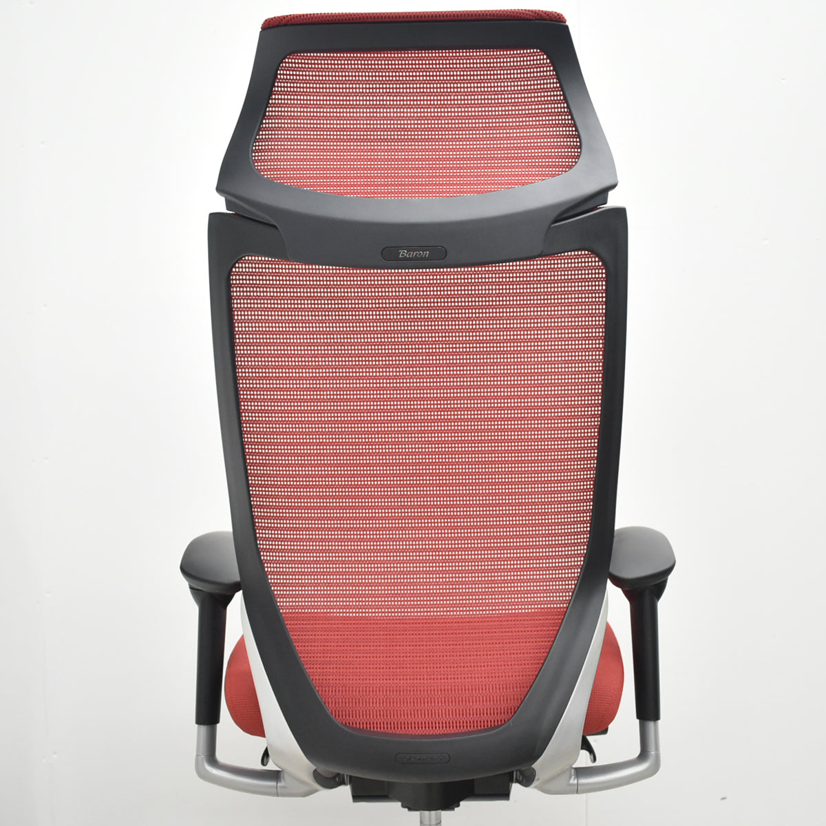 【中古】オカムラ　バロン　エクストラハイバック　可動肘　固定ヘッドレスト　シルバー脚　レッド　2026072102【中古オフィス家具】