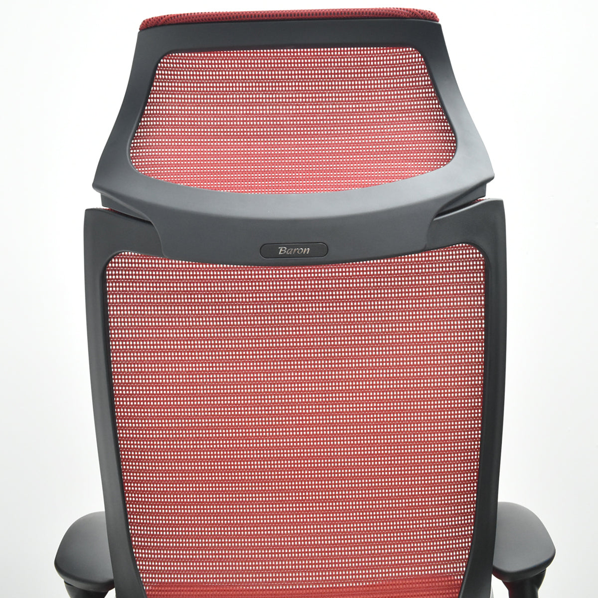 【中古】オカムラ　バロン　エクストラハイバック　可動肘　固定ヘッドレスト　シルバー脚　レッド　2026072102【中古オフィス家具】