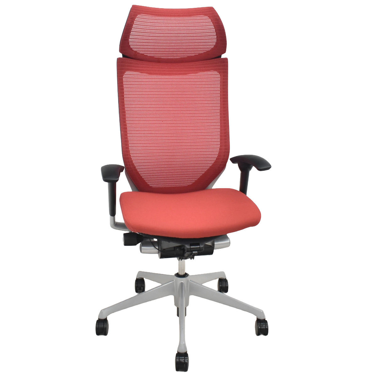 【中古】オカムラ　バロン　エクストラハイバック　可動肘　固定ヘッドレスト　シルバー脚　レッド　2026072102【中古オフィス家具】