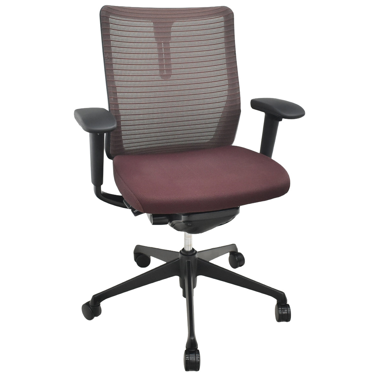 【中古】オカムラ　コーラル　ミドルバック　可動肘　ダークブラウン　2026072106【中古オフィス家具】