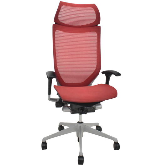 【中古】オカムラ　バロン　エクストラハイバック　可動肘　固定ヘッドレスト　シルバー脚　レッド　2026072203【中古オフィス家具】
