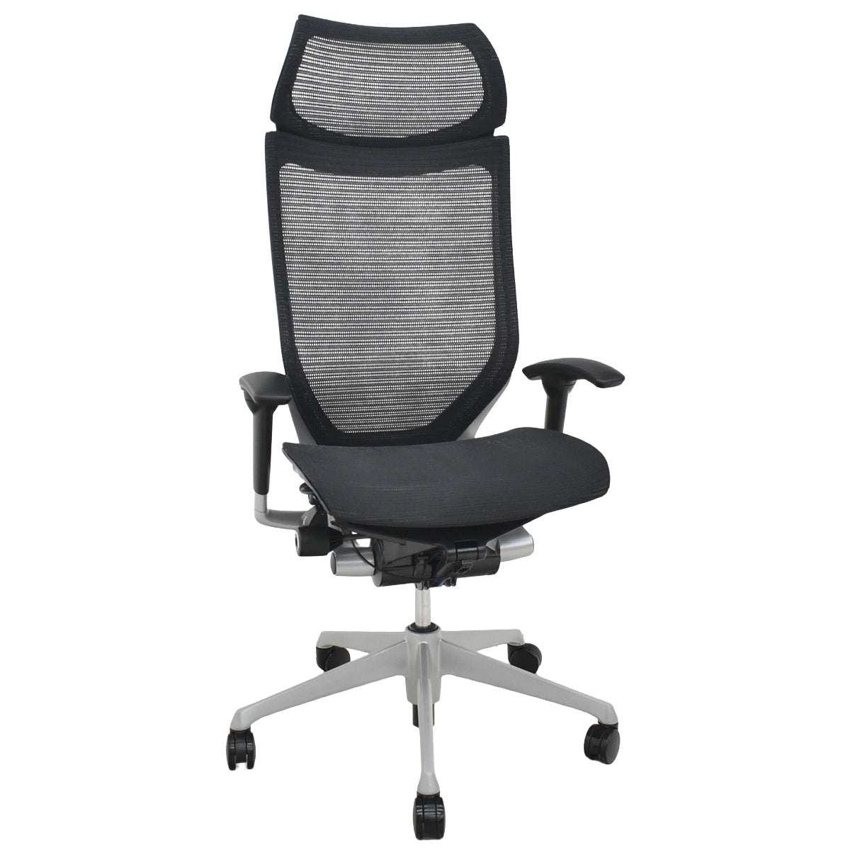 【中古】オカムラ　バロン　エクストラハイバック　可動肘　固定ヘッドレスト　シルバー脚　ブラック　2026072205【中古オフィス家具】