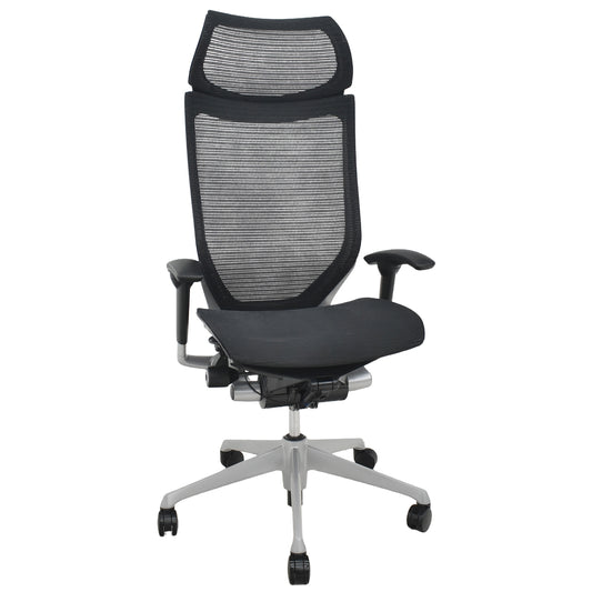 【中古】オカムラ　バロン　エクストラハイバック　可動肘　固定ヘッドレスト　シルバー脚　ブラック　2026072205【中古オフィス家具】