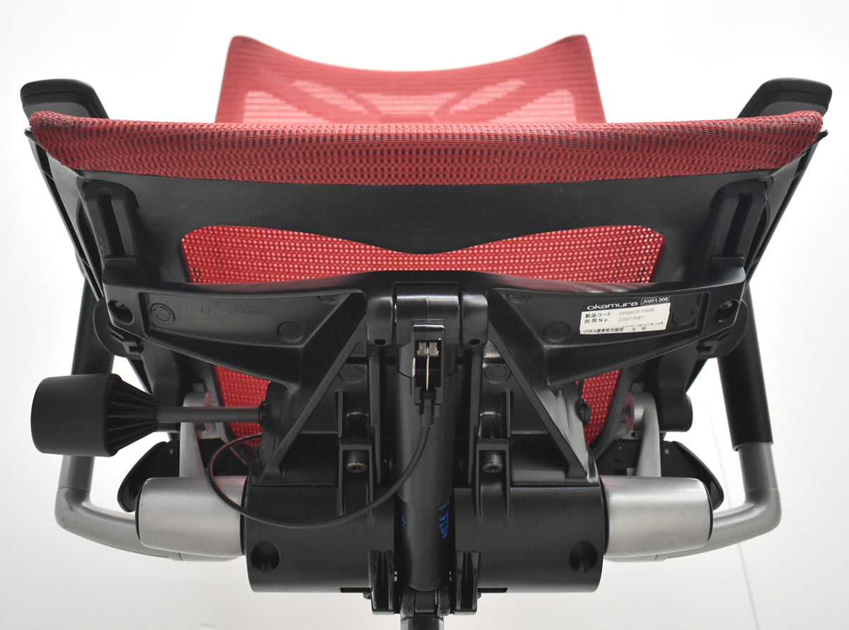 【中古】オカムラ　バロン　ハイバック　可動肘　ハンガー　シルバー脚　レッド 　2026072206【中古オフィス家具】