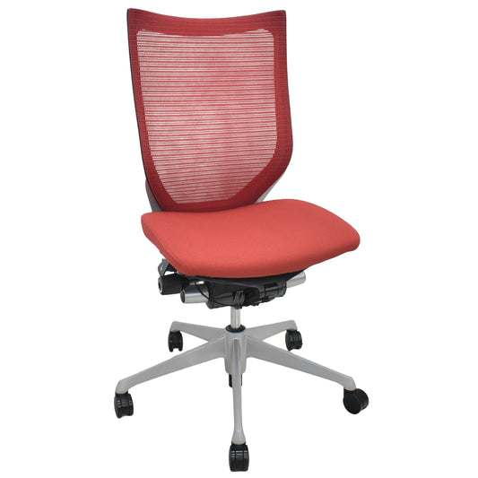 【中古】[難有]オカムラ　バロン　ハイバック　肘なし　レッド　2026072208【中古オフィス家具】