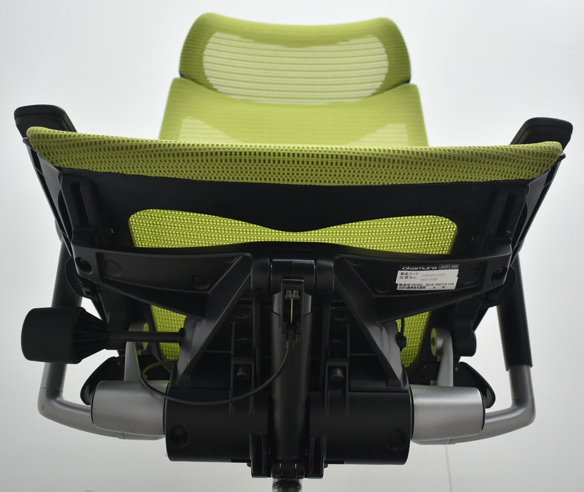 【中古】オカムラ　バロン　エクストラハイバック　可動肘　固定ヘッドレスト　シルバー脚　ライムグリーン　2026072210【中古オフィス家具】