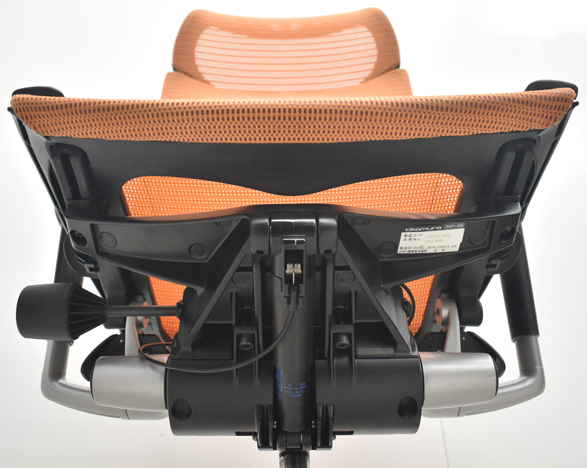 【中古】オカムラ　バロン　エクストラハイバック　可動肘　固定ヘッドレスト　シルバー脚　オレンジ　2026073001【中古オフィス家具】
