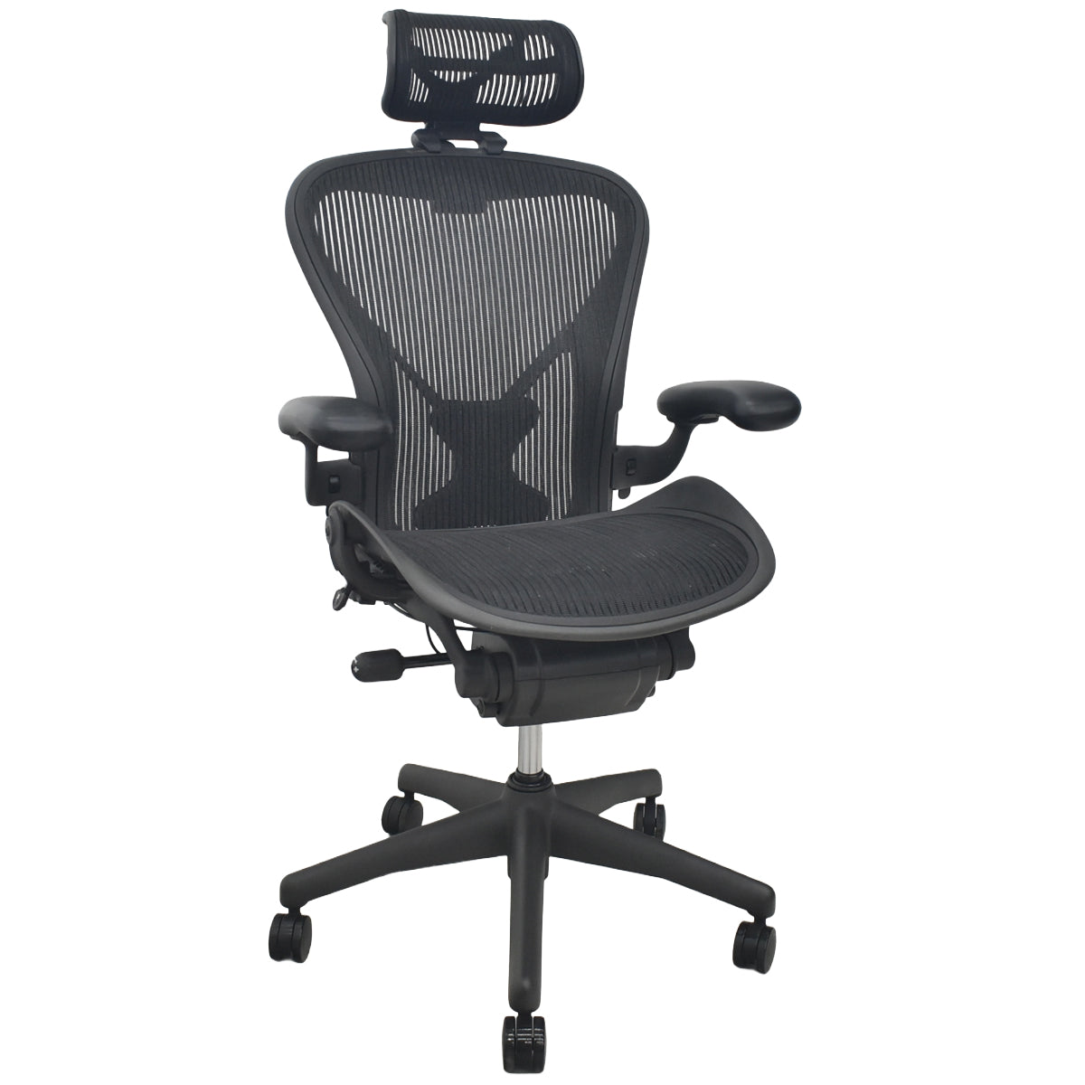 【中古】ハーマンミラー　アーロンチェア　Bサイズ　フル装備　ポスチャーフィット（パッド新品）昇降ガス新品　ヘッドレスト（社外品）ブラック　2026080308【中古オフィス家具】