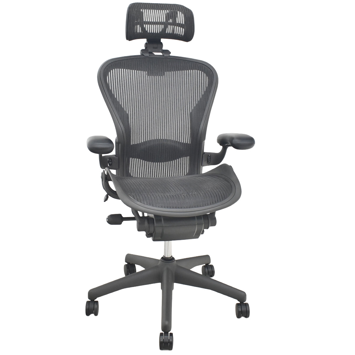 【中古】ハーマンミラー　アーロンチェア　Bサイズ　フル装備　ランバーサポート　昇降ガス新品　ヘッドレスト（社外品）ブラック　2026080402【中古オフィス家具】
