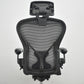【中古】ハーマンミラー　アーロンチェア　Bサイズ　フル装備　ポスチャーフィット（パッド新品）ウェーブメッシュ　ヘッドレスト（社外品）グレー　2026080403【中古オフィス家具】
