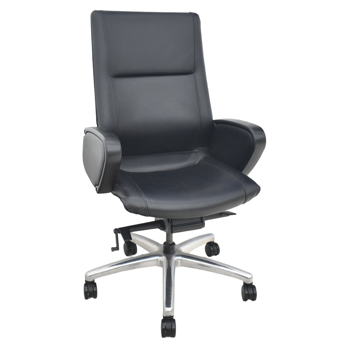 【中古】オカムラ　CEシリーズ　エグゼクティブチェア　ハイバック　パネル肘　ブラック　革張り　2026080404【中古オフィス家具】